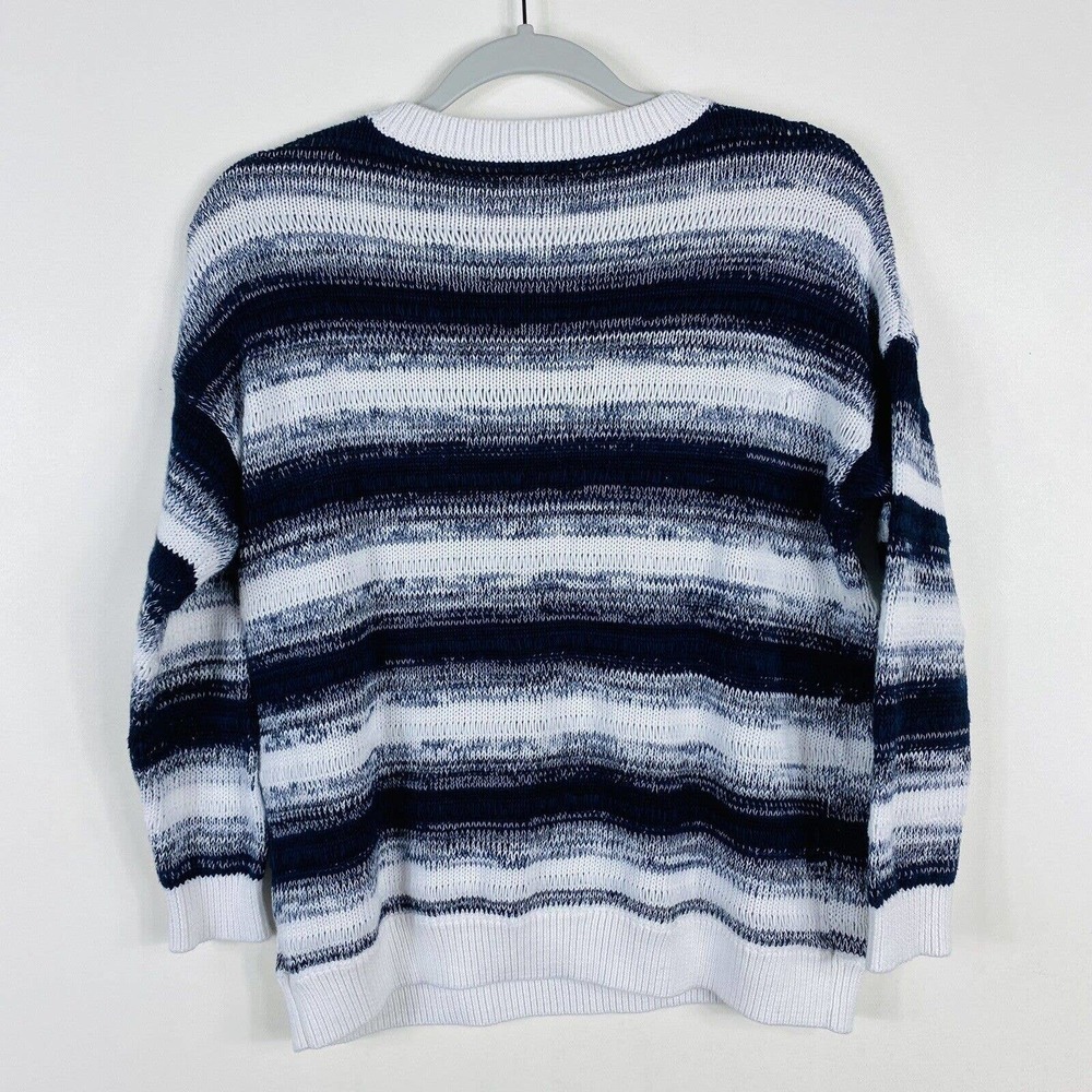 Vince Size XS Ombre Stripe Pullover Crewneck Sweater Navy Blue White 100% Cotton - Picture 3 of 5